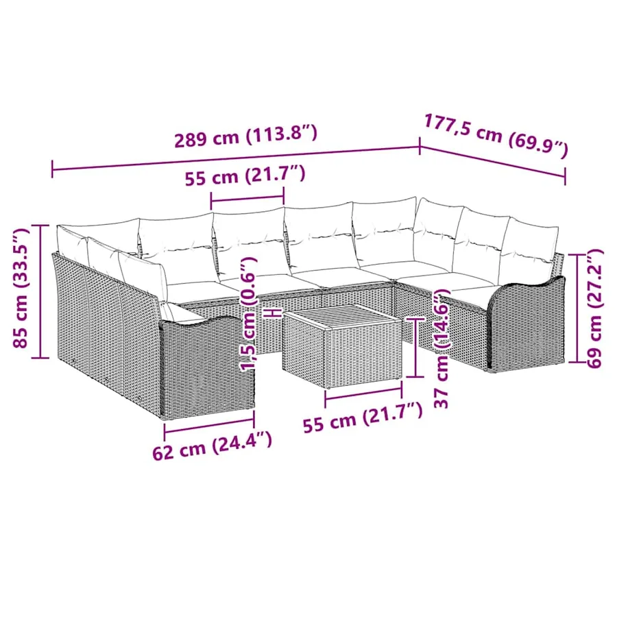 Ensemble de canapé de jardin avec coussin 10 pcs Gris polyrotin - 9