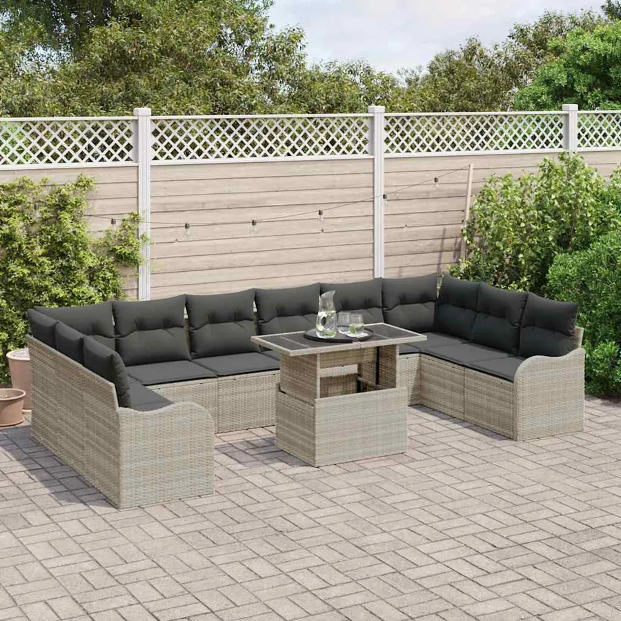 Ensemble de canapé de jardin 11 pcs Gris clair Poly rotin - 3