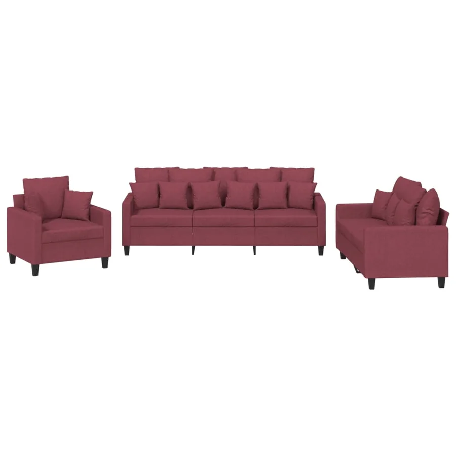 Ensemble de canapés 3 pcs avec coussins rouge bordeaux tissu - 2