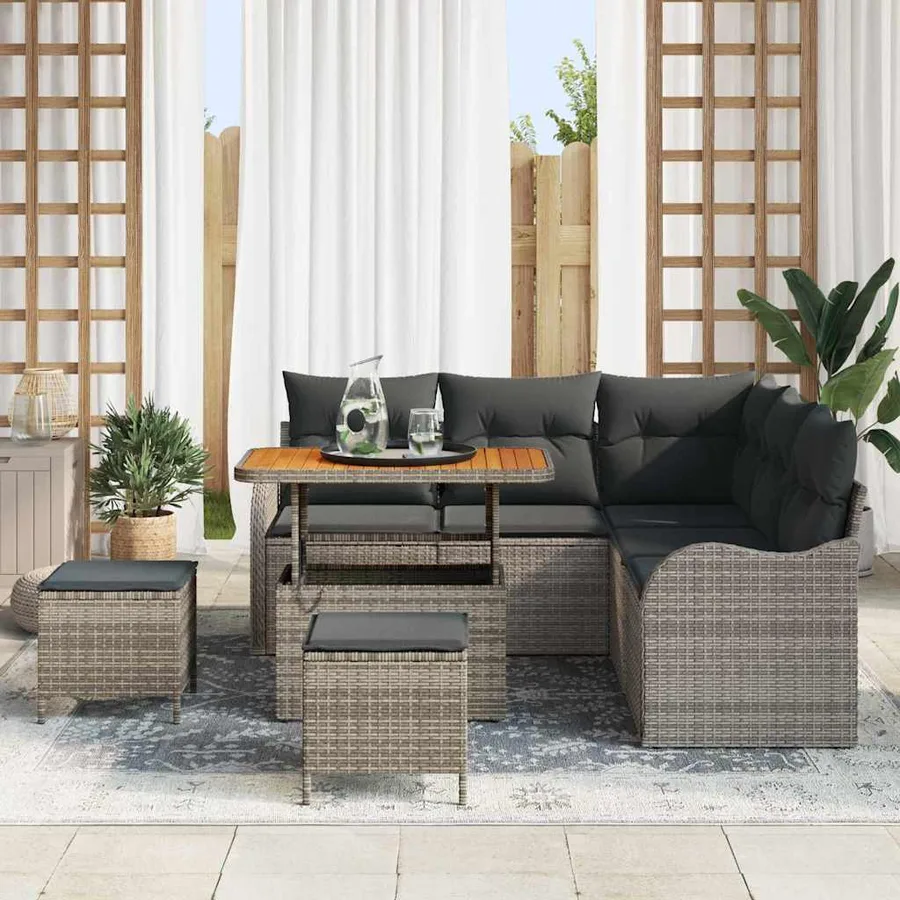 Ensemble de canapé de jardin avec coussin 8 pcs Gris polyrotin - 3