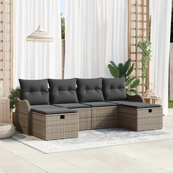 Ensemble de Canapés avec coussin 6 pcs Gris polyrotin