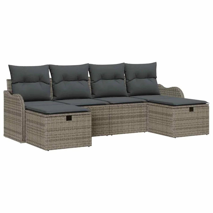 Ensemble de Canapés avec coussin 6 pcs Gris polyrotin - 2