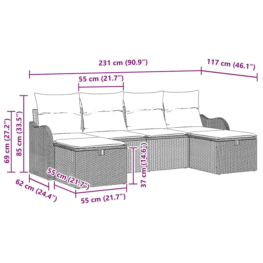 Ensemble de Canapés avec coussin 6 pcs Gris polyrotin - 9