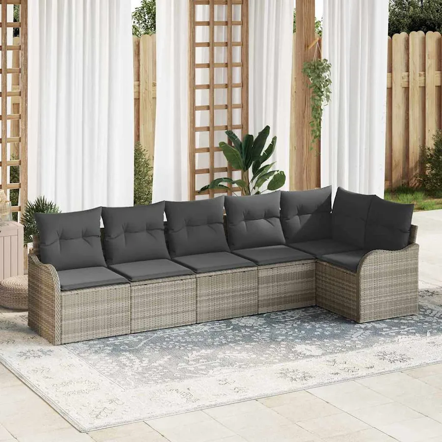 Ensemble de canapé de jardin 6 pcs Gris clair polyrotin