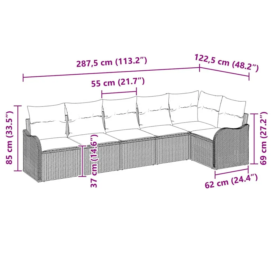Ensemble de canapé de jardin 6 pcs Gris clair polyrotin - 12