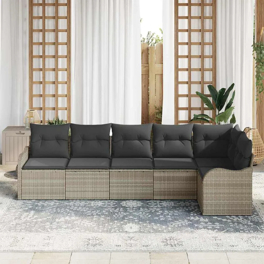 Ensemble de canapé de jardin 6 pcs Gris clair polyrotin - 3