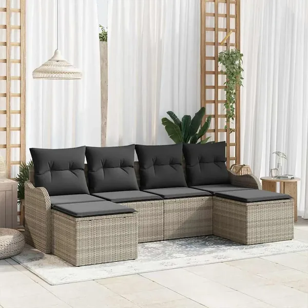 Ensemble de canapé de jardin 6 pcs Gris clair Poly rotin