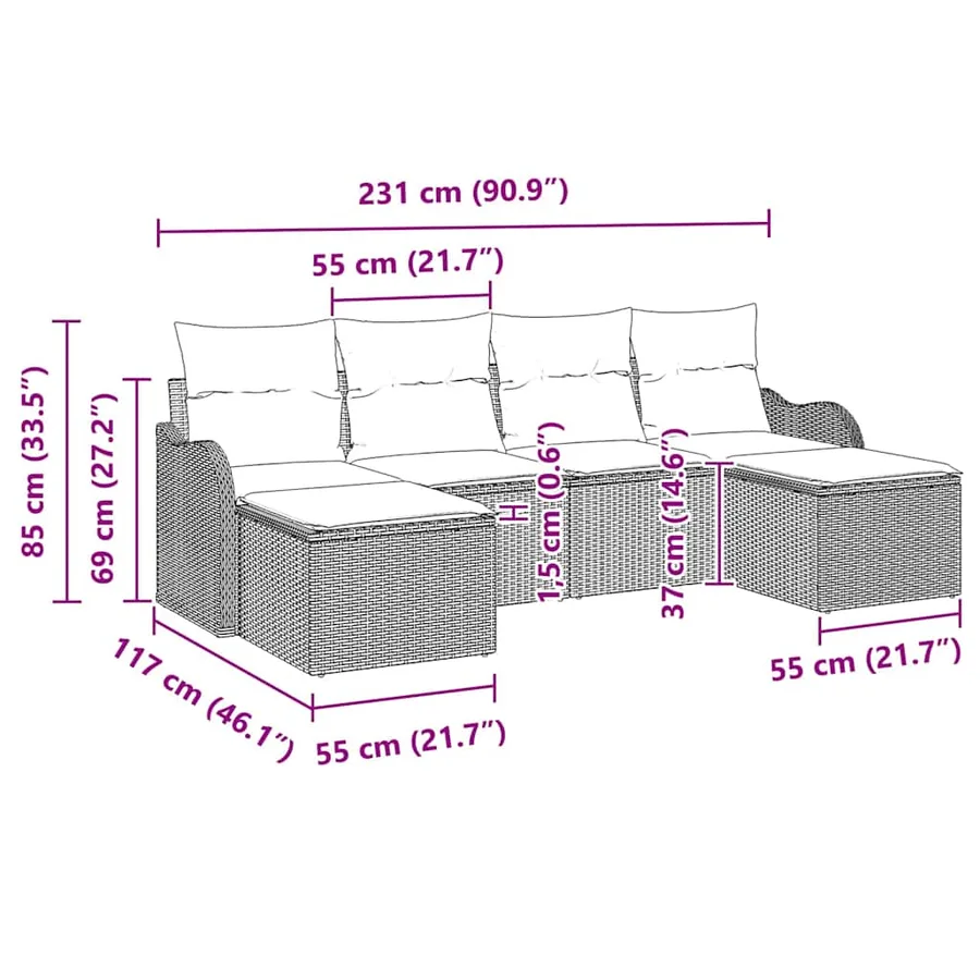Ensemble de canapé de jardin 6 pcs Gris clair Poly rotin - 12