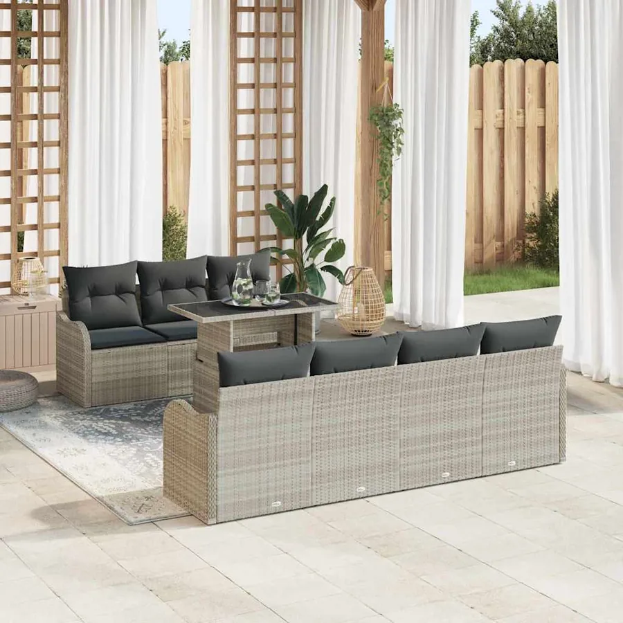 Ensemble de canapé de jardin 8 pcs Gris clair Poly Rattan