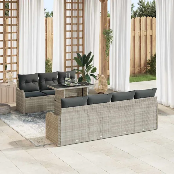 Ensemble de canapé de jardin 8 pcs Gris clair Poly Rattan