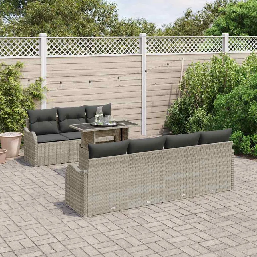 Ensemble de canapé de jardin 8 pcs Gris clair Poly Rattan - 3