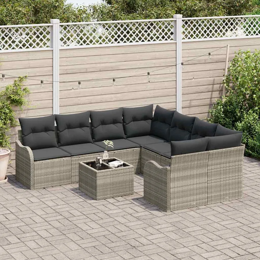 Ensemble de canapé de jardin 9 pcs Gris clair et gris foncé - 3