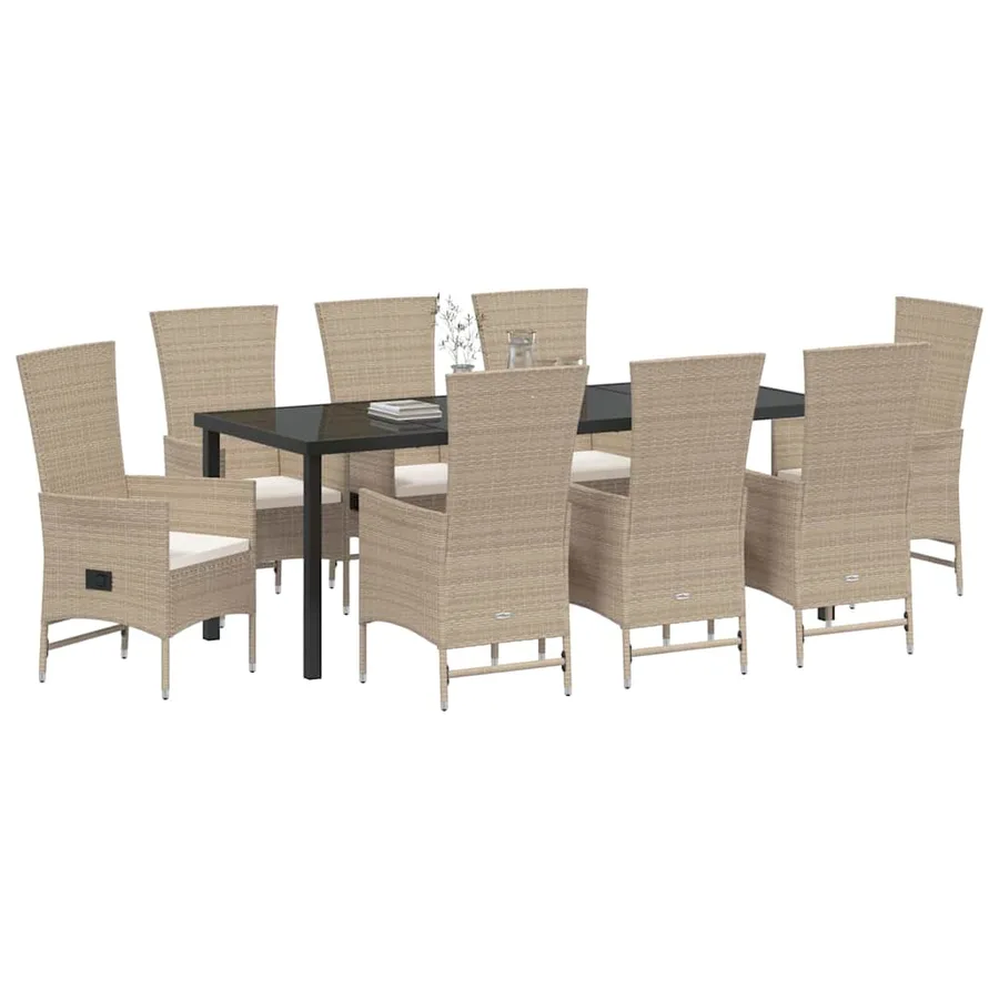 Ensemble de salle à manger pour jardin 9 pcs Beige polyrotin - 3