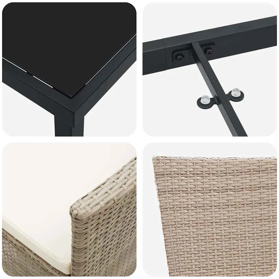 Ensemble de salle à manger pour jardin 9 pcs Beige polyrotin - 9