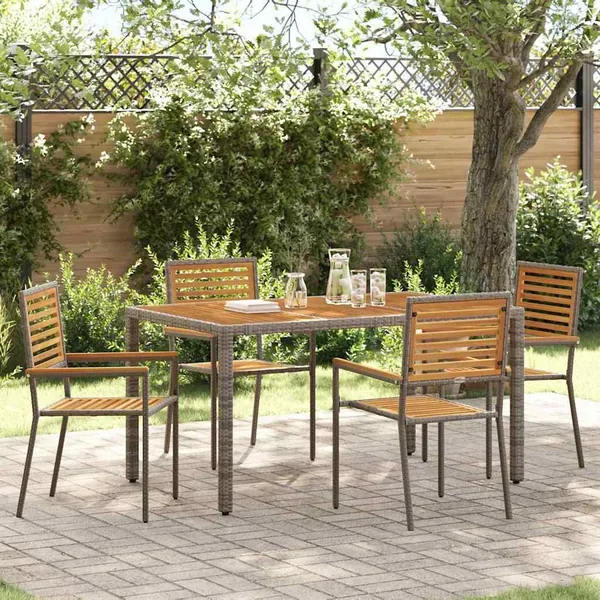 Ensemble de salle à manger pour jardin 5 pcs Gris et marron