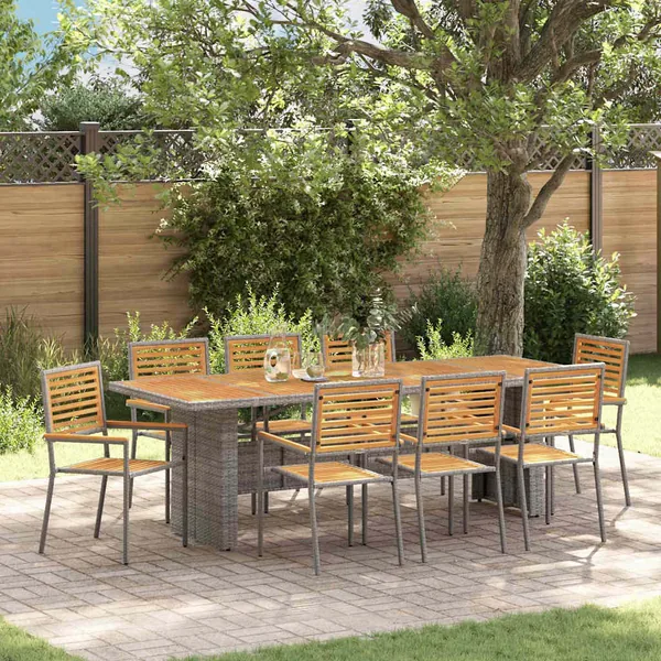 Ensemble de salle à manger pour jardin 9 pcs Gris et marron
