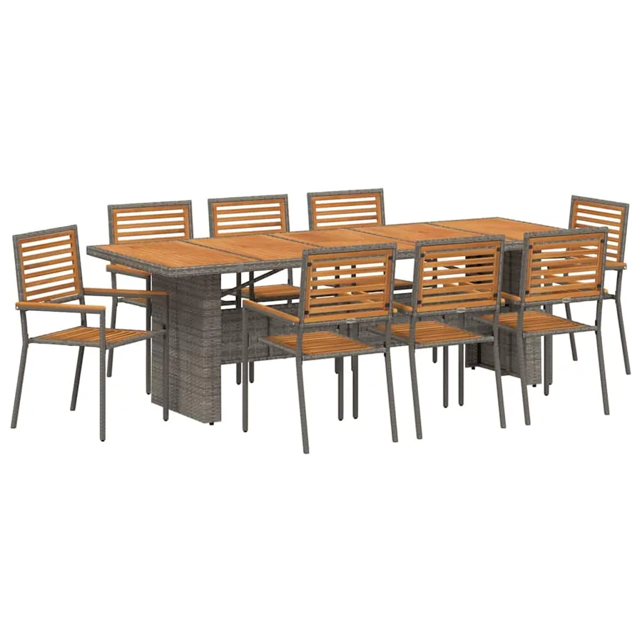 Ensemble de salle à manger pour jardin 9 pcs Gris et marron - 2