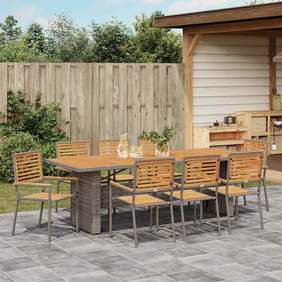 Ensemble de salle à manger pour jardin 9 pcs Gris et marron - 4
