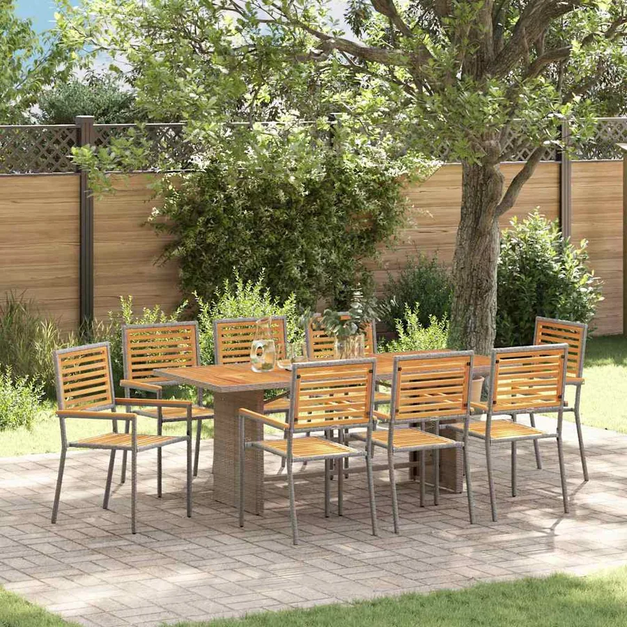 Ensemble de salle à manger pour jardin 9 pcs Gris et marron