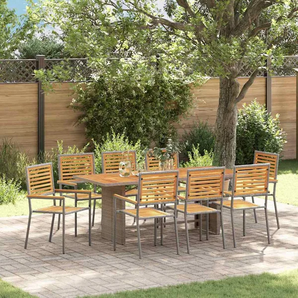 Ensemble de salle à manger pour jardin 9 pcs Gris et marron