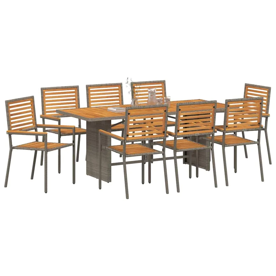 Ensemble de salle à manger pour jardin 9 pcs Gris et marron - 3