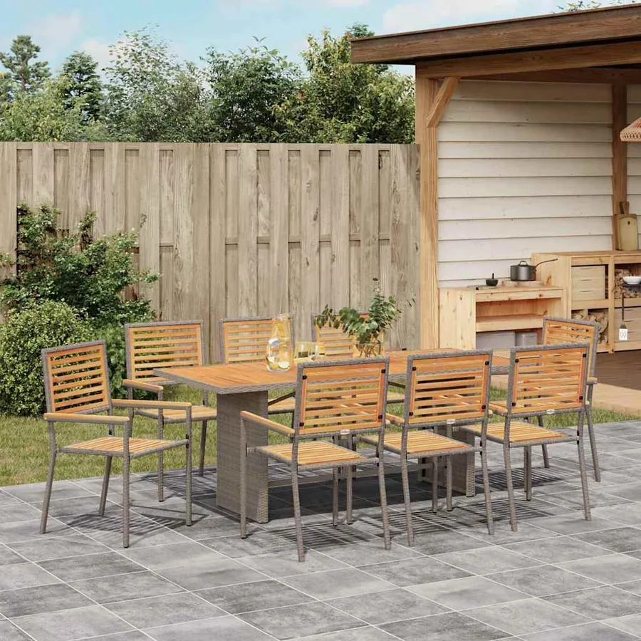 Ensemble de salle à manger pour jardin 9 pcs Gris et marron - 4