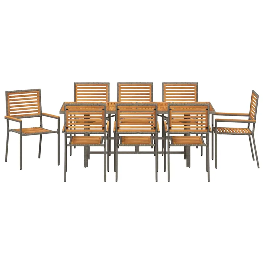 Ensemble de salle à manger pour jardin 9 pcs Gris et marron - 7