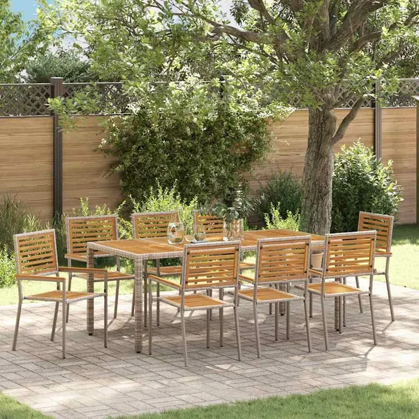 Ensemble de salle à manger pour jardin 9 pcs Gris et marron