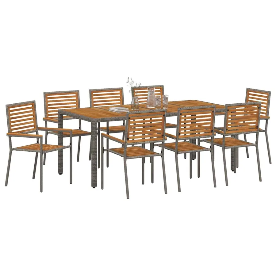 Ensemble de salle à manger pour jardin 9 pcs Gris et marron - 3