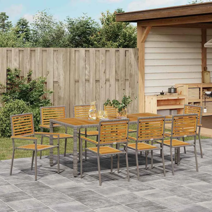 Ensemble de salle à manger pour jardin 9 pcs Gris et marron - 4
