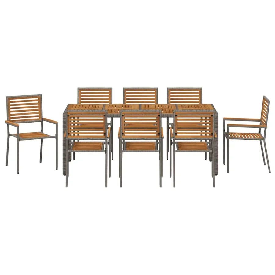 Ensemble de salle à manger pour jardin 9 pcs Gris et marron - 7
