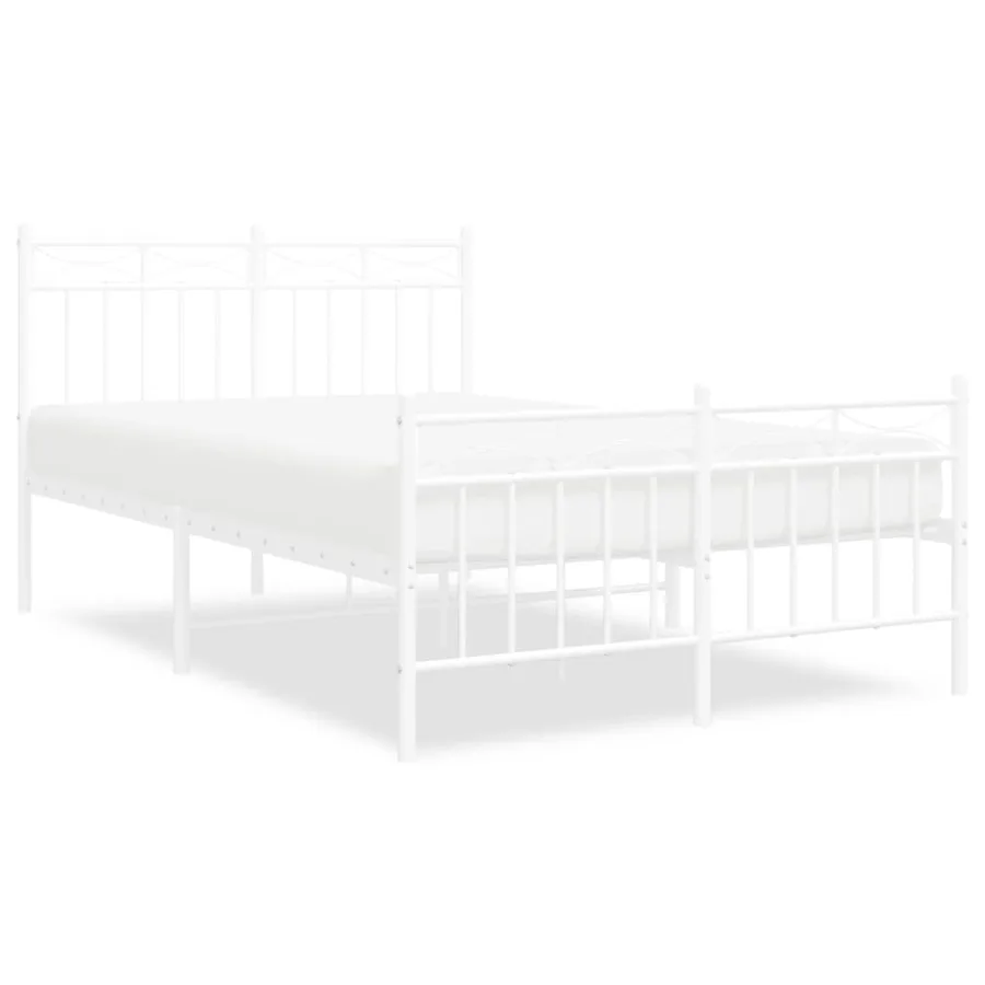 Cadre de lit métal sans matelas et pied de lit blanc 120x190 cm - 2