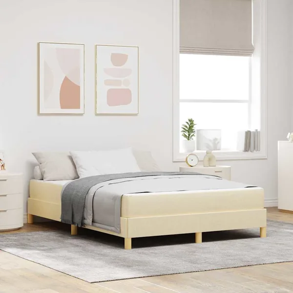 Lit à ressorts avec matelas Crème 140 x 190 cm tissu