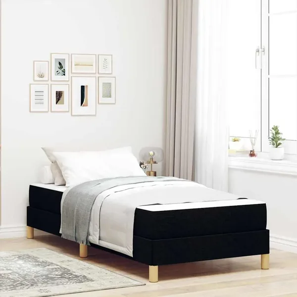 Lit à ressorts avec matelas Noir 80 x 200 cm tissu
