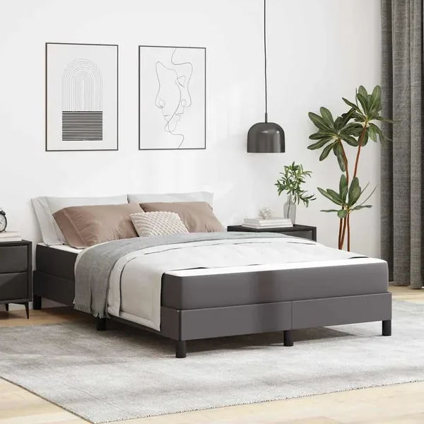 Cadre de lit avec matelas Gris 140 x 190 cm tissu