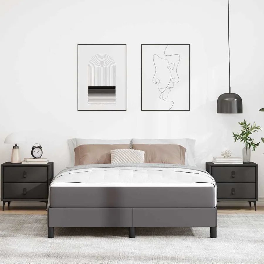 Cadre de lit avec matelas Gris 140 x 190 cm tissu - 3