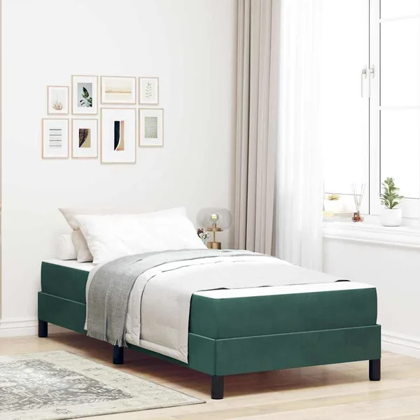 Lit à ressorts avec matelas Vert foncé 80 x 210 cm tissu