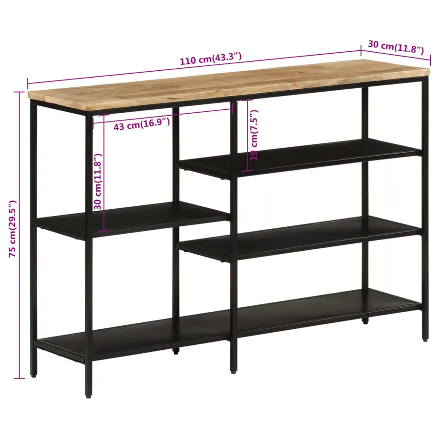 Table console 110x30x75 cm bois de manguier massif brut et fer - 8
