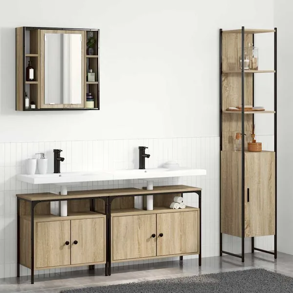 Ensemble de mobilier de salle de bain 4 pcs Chêne Sonoma