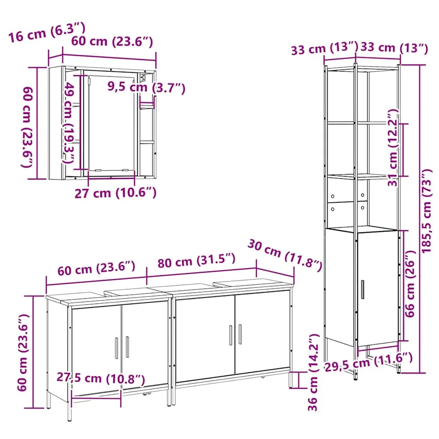 Ensemble de mobilier de salle de bain 4 pcs Chêne Sonoma - 15
