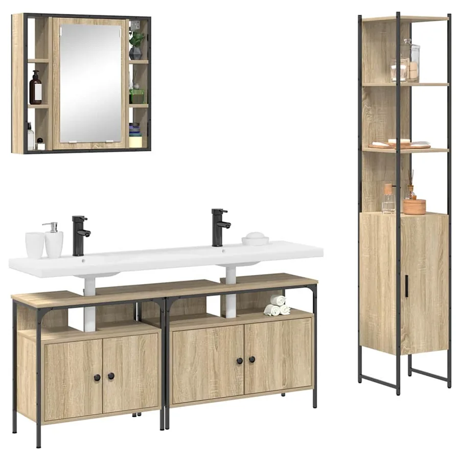 Ensemble de mobilier de salle de bain 4 pcs Chêne Sonoma - 3