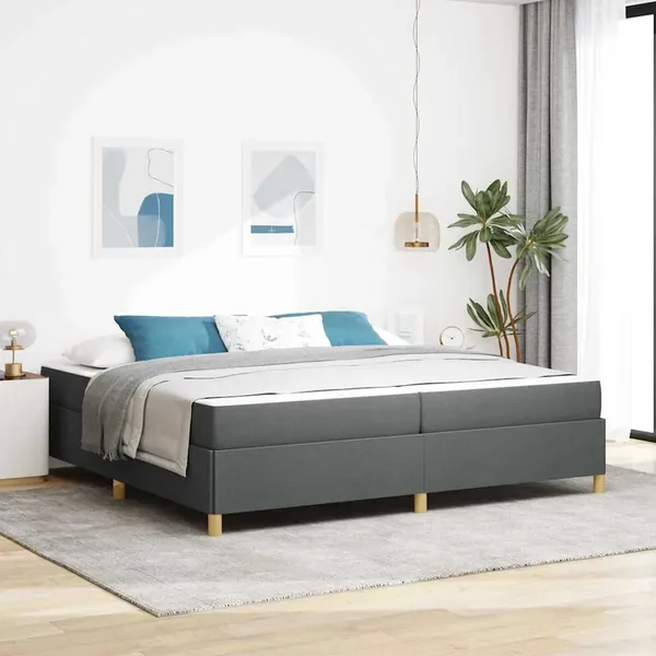 Cadre de lit avec matelas Gris foncé 200 x 200 cm tissu