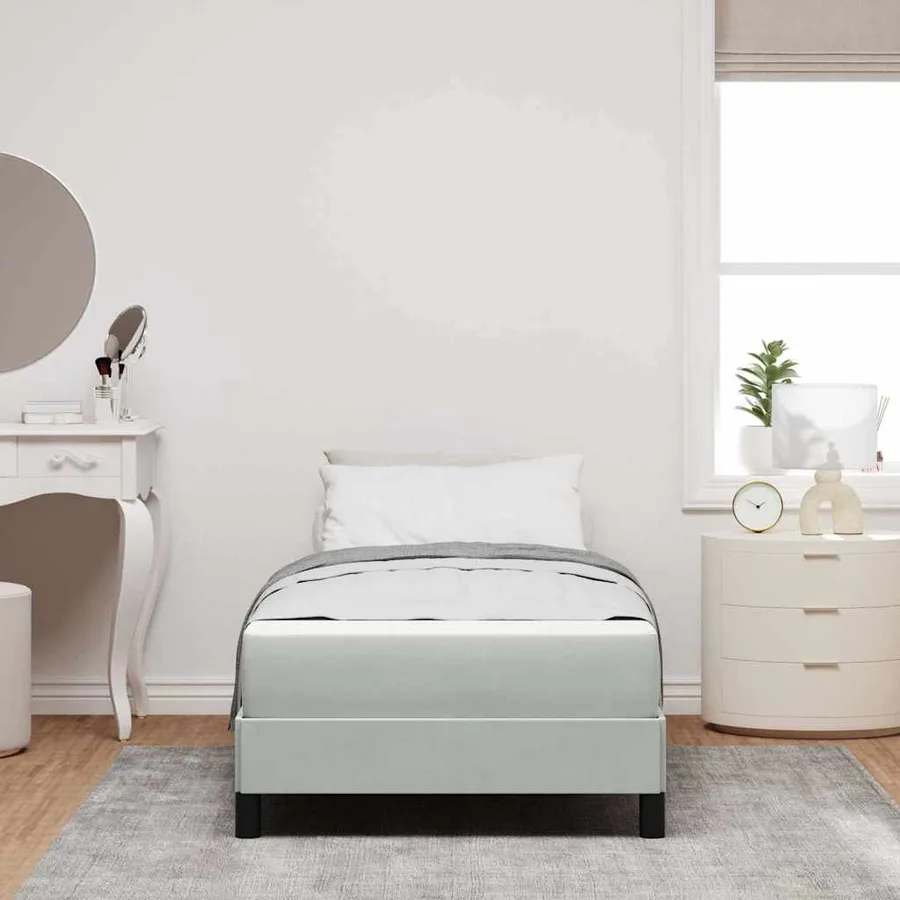 Lit à ressorts avec matelas Gris clair 100 x 200 cm tissu - 3