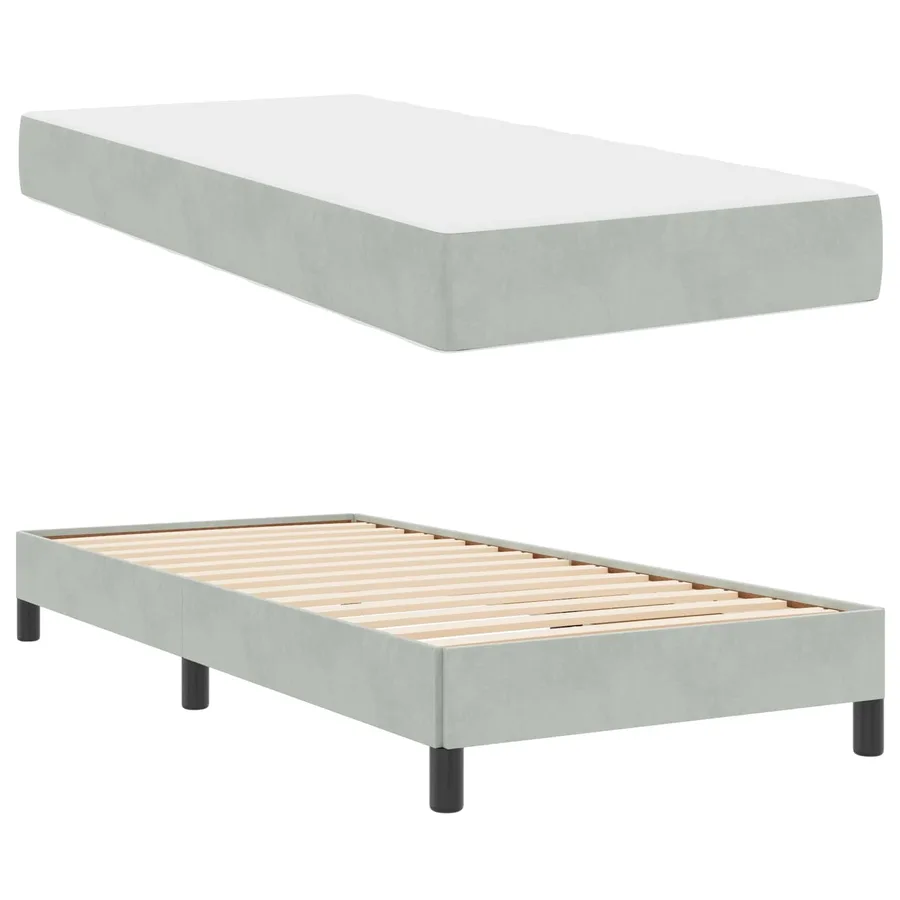 Lit à ressorts avec matelas Gris clair 100 x 200 cm tissu - 5