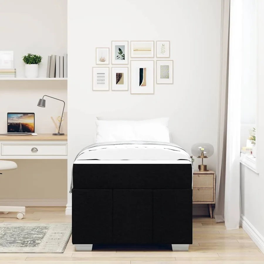 Cadre de lit avec matelas Noir 100 x 200 cm tissu - 3