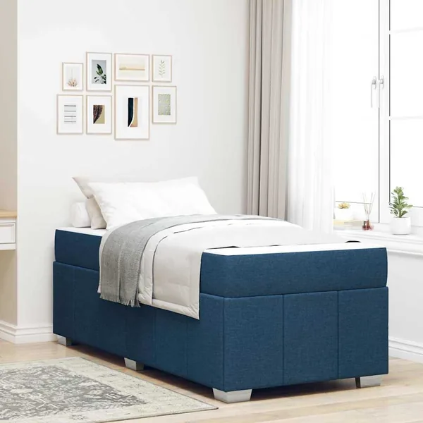 Cadre de lit avec matelas Bleu 100 x 200 cm tissu