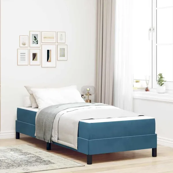 Lit à ressorts avec matelas Bleu foncé 90 x 210 cm tissu