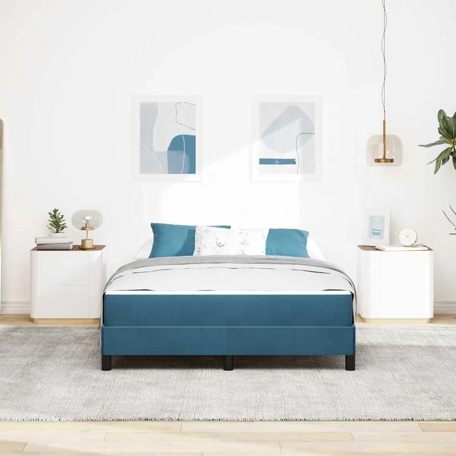 Lit à ressorts avec matelas Bleu foncé 140 x 200 cm tissu - 3