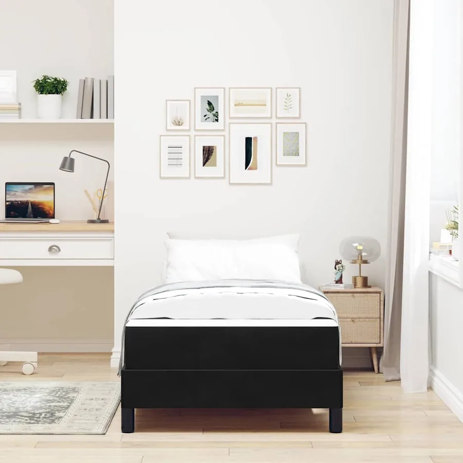 Lit à ressorts avec matelas Noir 100 x 200 cm tissu - 3