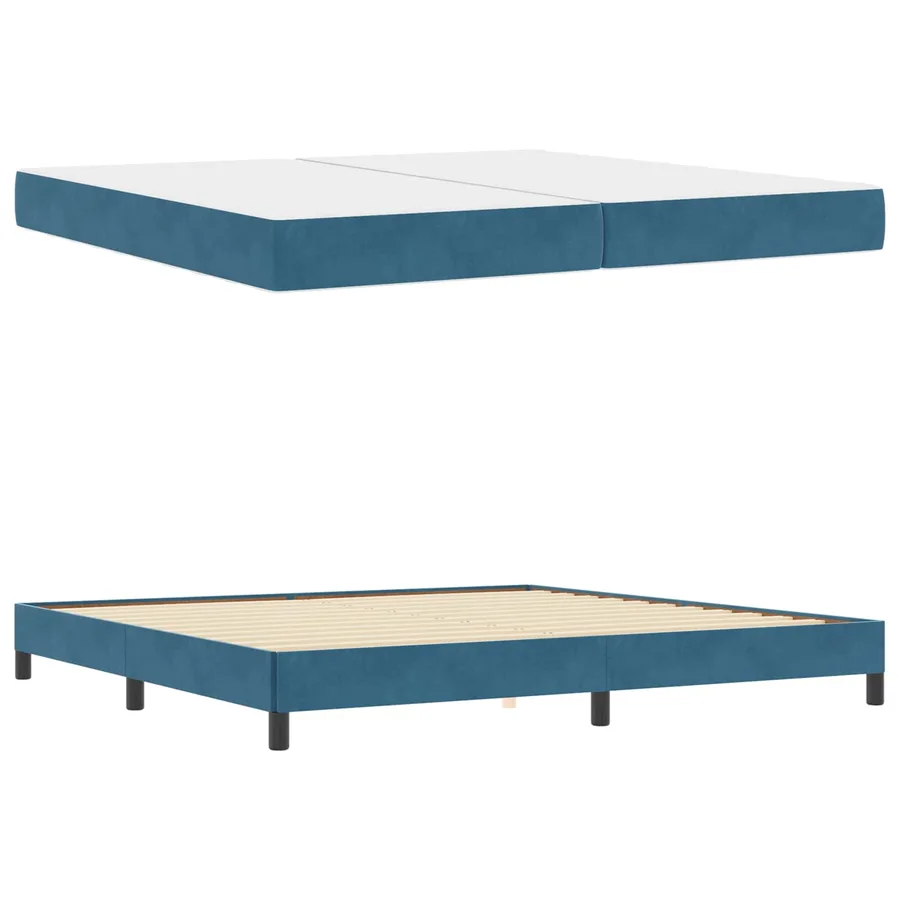 Lit à ressorts avec matelas Bleu foncé 200 x 200 cm tissu - 4